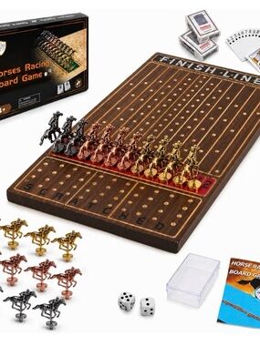 Horse Racing Board Game - wood metal Cards Dice new
